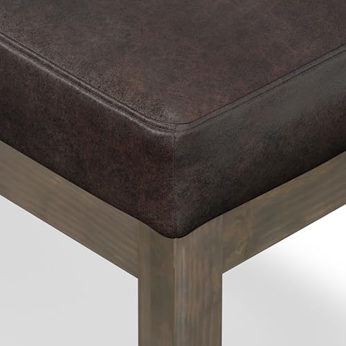 SIMPLIHOME Milltown 27" Wide Vegan Leather Ottoman in Distressed Brown |...