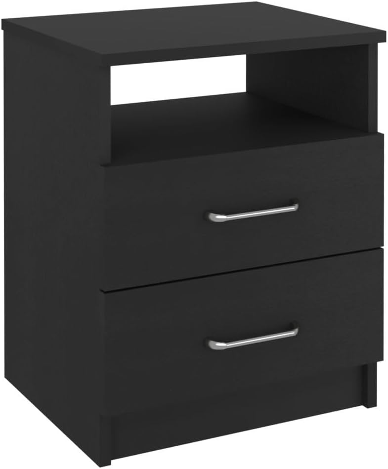 Nightstand, End Table, Side Table Superior Top, Two Drawers, One Shelf -Black...