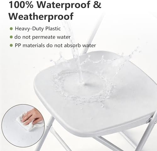White Folding Chairs 2 Pack, Plastic Folding Chairs for Outside, Heavy Duty F...
