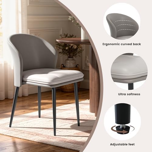 Modern Dining Chairs Set of 4, Faux Leather Upholstered Accent Chair with Met...