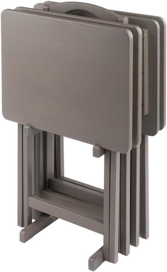Pemberly Row Solid Wood 5-Pc Snack Table Set, Oyster Gray Finish, Rectangular...