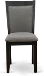 East West Furniture DLMZ3-AB6-50 3 Piece Dining Table Set Contains a Round Dining Room Table with Dropleaf and 2 Dark Gotham Grey Linen Fabric Upholstered Chairs, 42x42 Inch, Wirebrushed Black