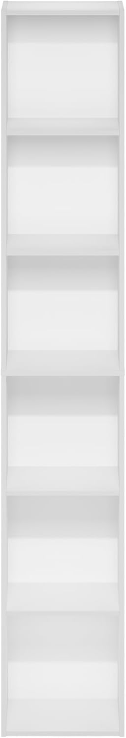 Furinno LUDER Book Shelf, 6-Tier Tall Modern Bookshelf, Bookcase with Open Shelves, 9.3 x 12 x 71, for Living Room, Bedroom, Home Office, White