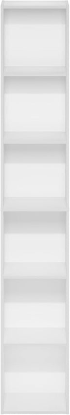 Furinno LUDER Book Shelf, 6-Tier Tall Modern Bookshelf, Bookcase with Open Shelves, 9.3 x 12 x 71, for Living Room, Bedroom, Home Office, White
