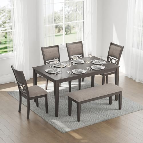 Signature Design by Ashley 6-Piece Wood Dining Table Set with Bench, Gray