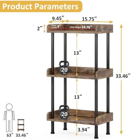Hosfais Bookshelf Small Book Shelf 3 Tier Wood Bookcase
