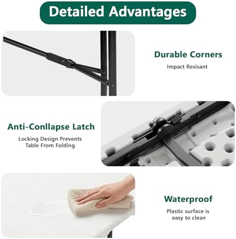 Folding Table 1 Pack, 6FT Folding Table Portable with Built-in Handle, Heavy ...