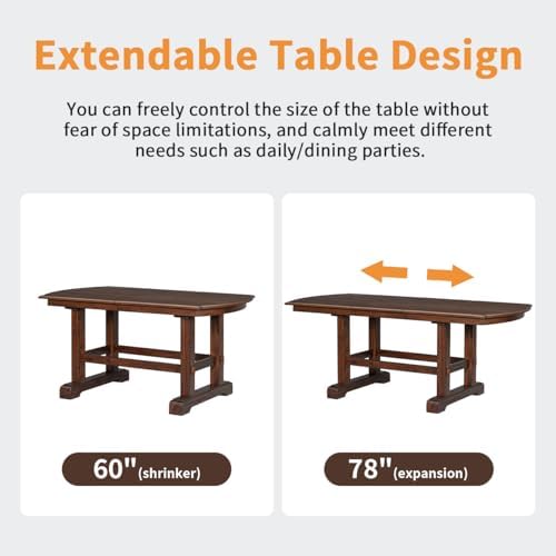 6-Pcs 78'' Extendable Rectangular Dining Table & 4 Upholstered Di...