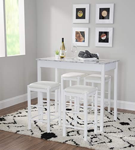 Linon White 3 Piece Faux Marble Tavern Set