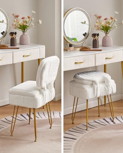 IBUYKE Vanity Stool with Storage, Folding Back Makeup Chair, White WBD030W | ...