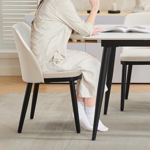GarveeHome Wooden Dining Chairs Set of 6 Linen Upholstered Kitchen Chairs