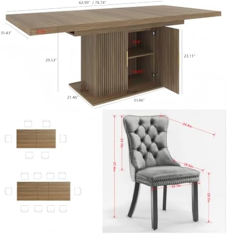 Extendable Dining Table Set for 6, 63-79 Inch Brown Kitchen Table Set with 6 ...