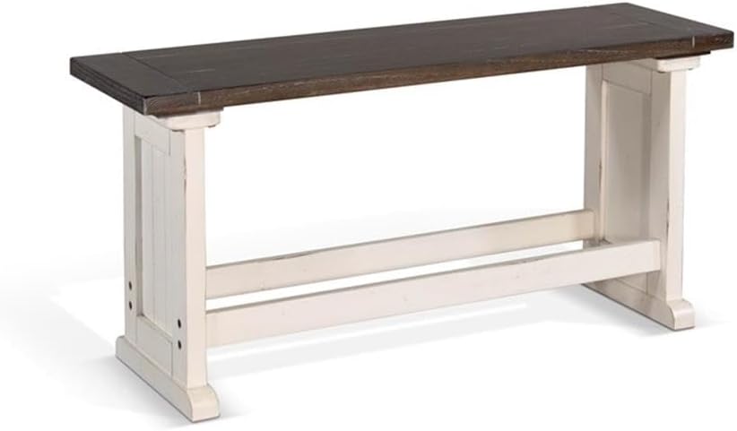 Pemberly Row Farmhouse Solid Wood Dining Bench in Brown/White, Rustic Wood Co...