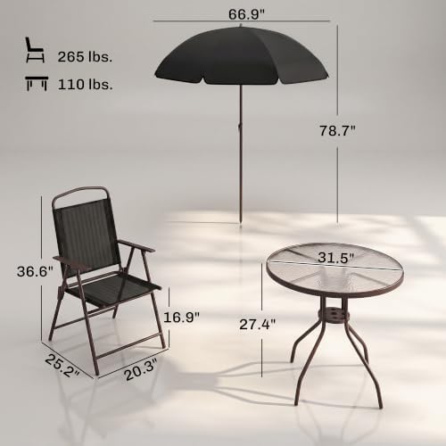 Outsunny 6 Piece Outdoor Patio Dining Set for 4 with Umbrella Black/Coffee