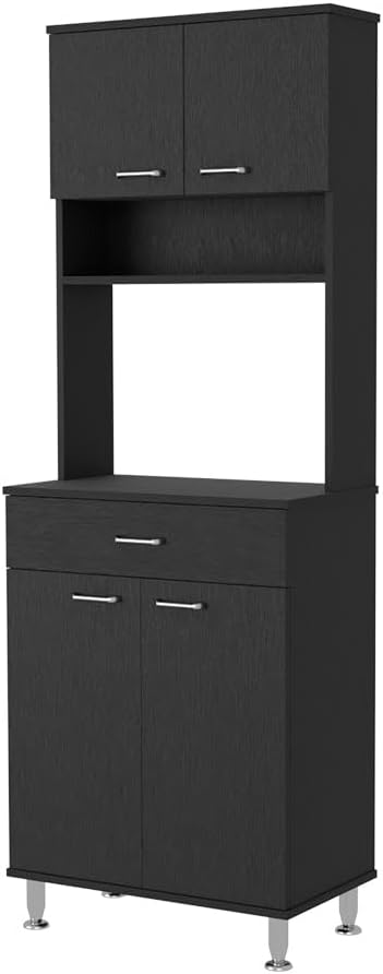66" Tall Kitchen Pantry Cabinet with 4 Doors & 1 Drawers, Black Cupb...