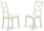 East West Furniture SHBO3-WHI-LC 3 Piece Dinette Set for Small Spaces Contains a Round Kitchen Table with Pedestal and 2 Faux Leather Upholstered Dining Chairs, 42x42 Inch, Linen White