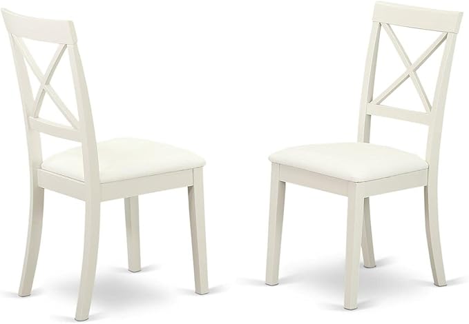 East West Furniture SHBO3-WHI-LC 3 Piece Dinette Set for Small Spaces Contains a Round Kitchen Table with Pedestal and 2 Faux Leather Upholstered Dining Chairs, 42x42 Inch, Linen White