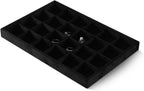 Velvet Stackable Jewelry Display Tray, 24 Grid Earring Ring Storage Tray, Drawer Divider Jewelry Accessories Organizer Plate (Black)