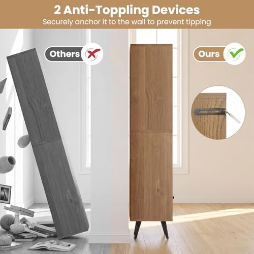 GIANTEX 6-Tier Tall Narrow Bookcase, 54 Inches Slim Storage Cabinet with Adju...