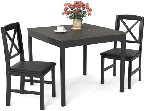 GOFLAME 3-Piece Dining Table Set for 2, Wooden Square Kitchen Table with 2 Up...