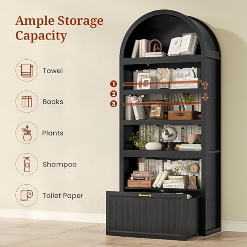81" Tall Arched Cabinets,Bookcase with Drawer storage,Mid-Century Modern...