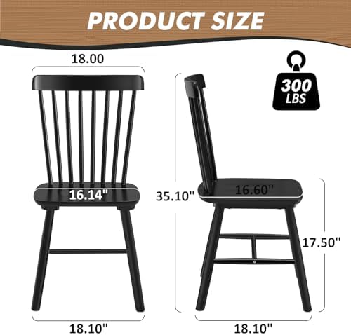 ClinQ Windsor Dining Chair Set of 4, Spindle Back Wooden Chairs for Kitchen a...