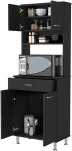 23.6" D*13.7" W*66.5" H Freestanding Kitchen Pantry with Dawer & 2 Shelves, 2 Double Doors, Rectangular Storage Cabinet, Traditional, for Living Room, Dining Room, Black