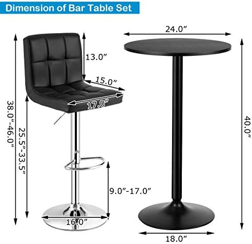 COSTWAY 3-Piece Bar Table Set, Counter Height Table Set with 2 Bar Stools