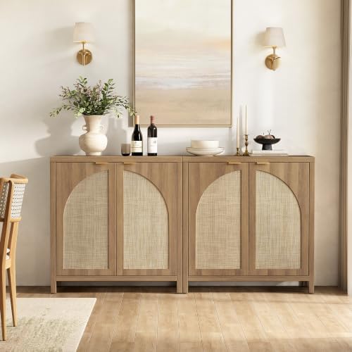 SICOTAS 102" Rattan Sideboard Buffet Cabinet with Storage Credenza Set of 3