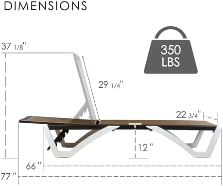 Kozyard Outdoor Chaise Lounge Chair, Full Flat Adjustable Patio Lounger with ...