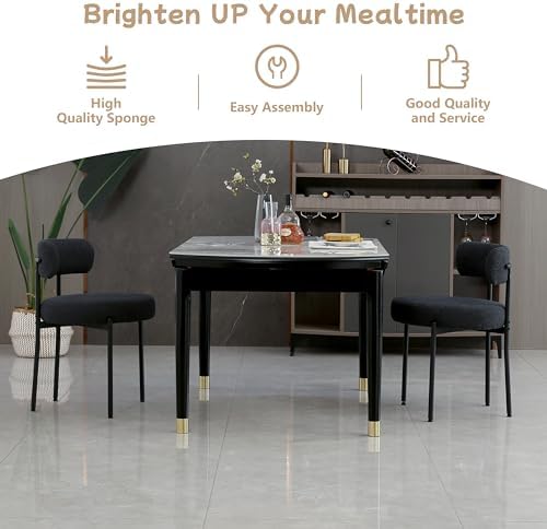 Black Dining Chairs Set of 4 Round Upholstered Boucle Dining Room Chairs Mid-...