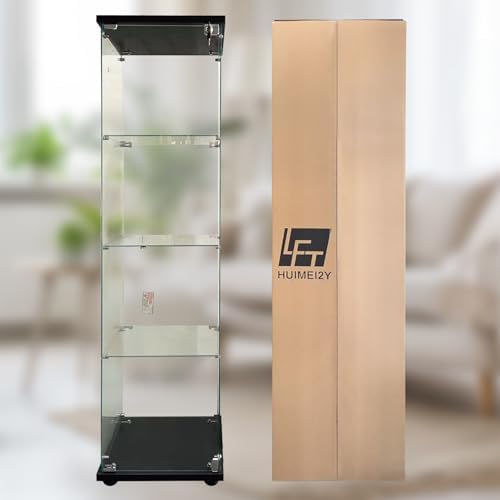 LFT HUIMEI2Y 4-Tier Glass Display Cabinet with Lock, Display Case Black