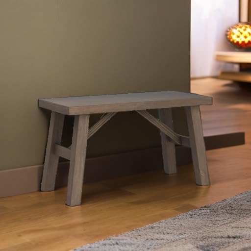 Wnutrees Sawmill Solid Wood Bench, 30" Farmhouse Entryway Bench, Natural...