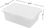 14 Quart Clear Storage Box, Underbed Plastic Latch Box with White Lids, 2-Pack