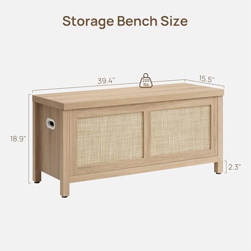 SICOTAS Rattan Storage Chest 39.4" Storage Bench for Bedroom | Modern Bo...