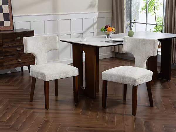 Soft Padded Dining Chairs Set of 4, Modern Farmhouse Upholstered Chairs with Linen Fabric & Rubber Wood Legs, Ergonomic Armless Seats for Dining Room Kitchen Living Room (Beige)