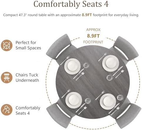 leovanni Round Dining Table Set for 4, Kitchen Table with 4 Upholstered Chair...
