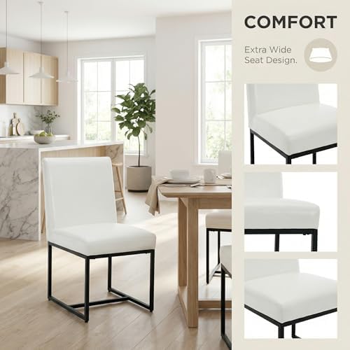 VESCASA Faux Leather Upholstered Dining Chairs with Black Metal Frame, Mid Ce...
