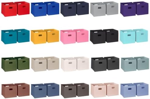 RiverRidge Folding Storage Bins - 4-pack of 10in Tall Black Cubes | Fabric Bins, Set of 4 Storage Cubes, Cut-out Handles, Playroom Closet Organizer, Collapsible Cubby with Bottom Board Insert