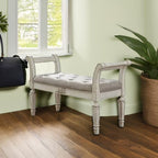 Signature Design by Ashley Realyn French Country Upholstered Tufted Accent Bench with Foam Cushion and Scrolled Arms, Wood Frame, 25.88" High, Antique White