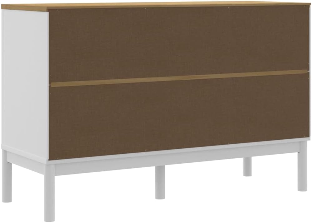 White Sideboard Buffet Cabinet, Solid Pine Wood and Engineered Wood Credenza ...