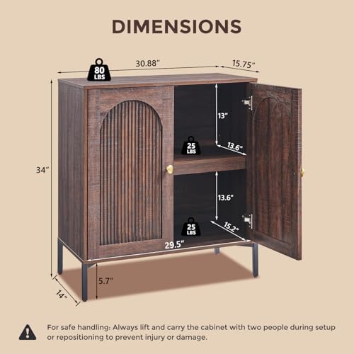IFGET 92.63" W Modern Arched Sideboard Buffet Cabinet with Storage, Brown
