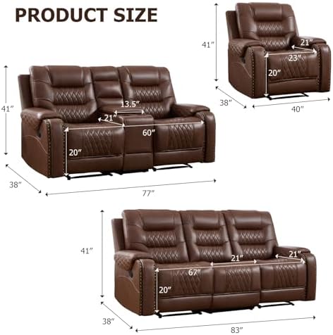 EBELLO 3PCS Faux Leather Recliner Sofa Furniture Set, Included Recliner Chair...