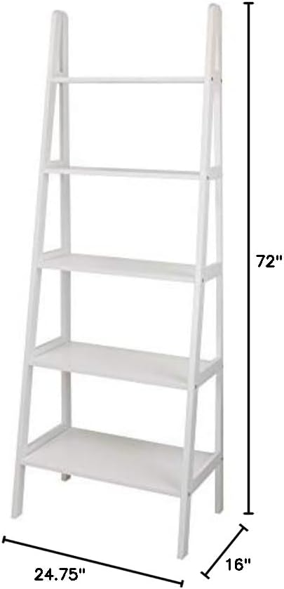 Casual Home 100% Solid Wood 5-Shelf Ladder Bookcase, Standard, 72"H, White
