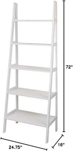 Casual Home 100% Solid Wood 5-Shelf Ladder Bookcase, Standard, 72"H, White