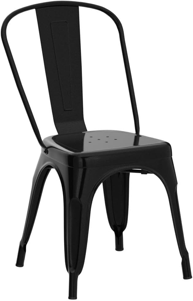 Yaheetech Metal Dining Chairs Set of 4, Industrial Stackable Kitchen Chairs with Back for Dining Room/Restaurant/Bistro/Patio, Indoor & Outdoor Use, Matte Black
