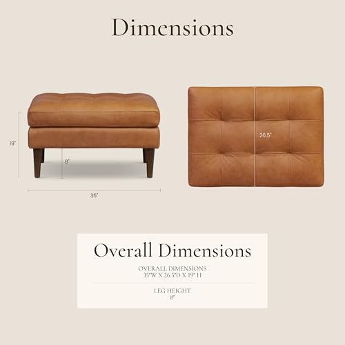 Poly & BARK Napa Ottoman - Full-Grain Leather Upholstered Ottoman with Fe...