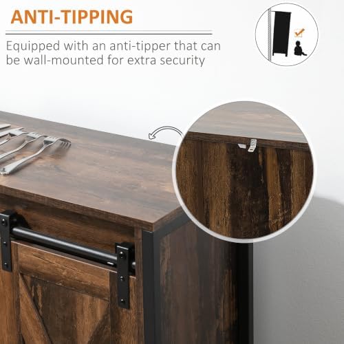 HOMCOM Industrial Buffet Cabinet, Sideboard, Coffee Bar Table with Sliding Ba...