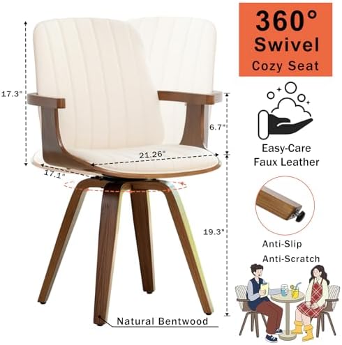 Mid Century Modern Dining Chairs, Swivel Dining Chairs with Arms Walnut | Nat...