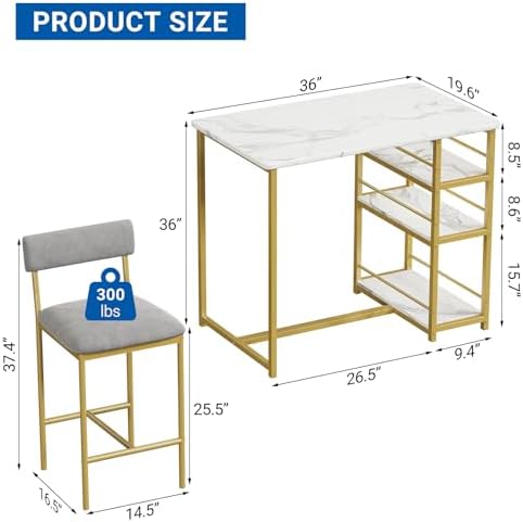 GarveeHome Dining Table Set for 2, Counter Height Kitchen Table with 2 Uphols...